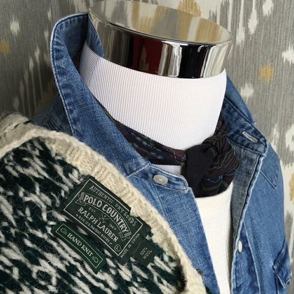 Ralph Lauren Vintage 1990 Hand-knit Polo Country Green Snowflake Sweater - Picture 5 of 16